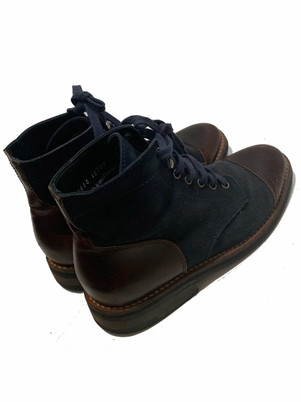 Thursday boots captain Men's Navy Suede and Brown Leather Cap-Toe Lace-Up Boots